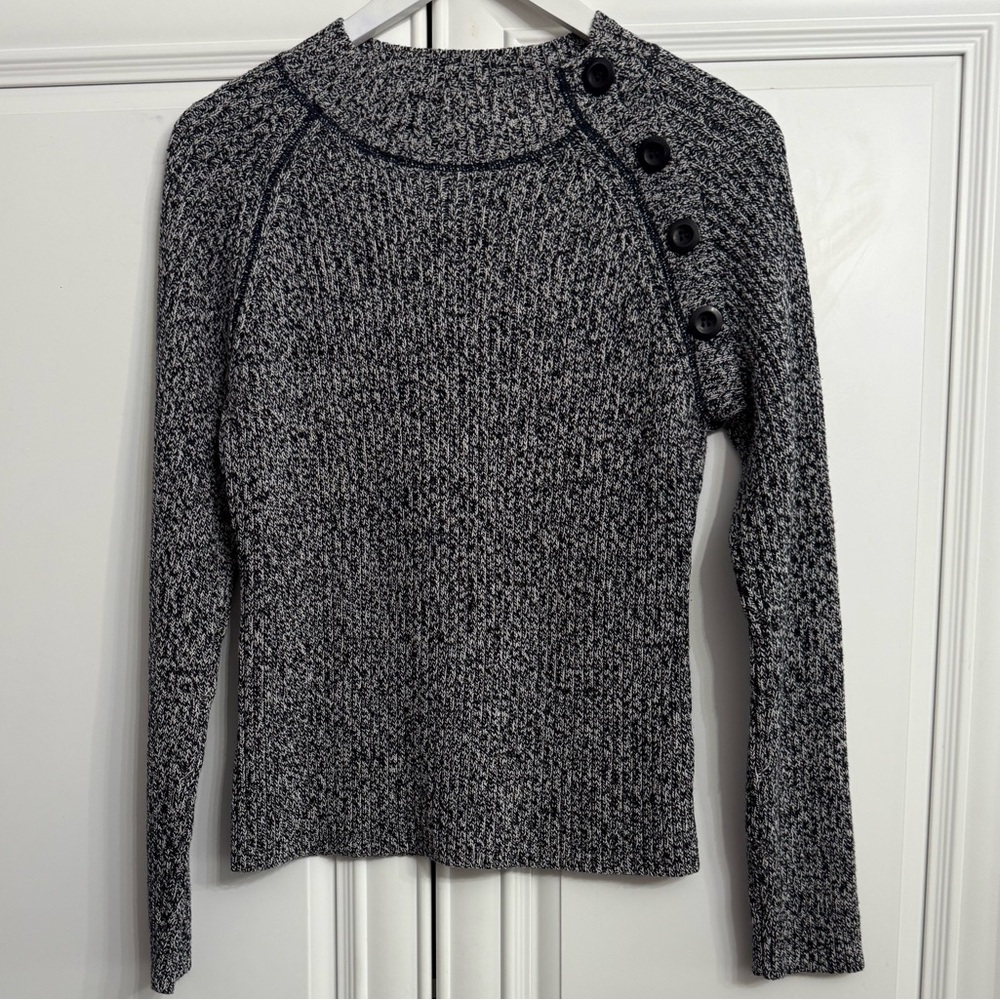 Jana Size XL Marled Navy Crew Neck Sweater w/Button Detail Left Front Shoulder